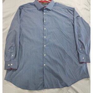 Murano Performance Mens Shirt 3XB  Long Sleeve ‎ Blue With Red Geometric Design